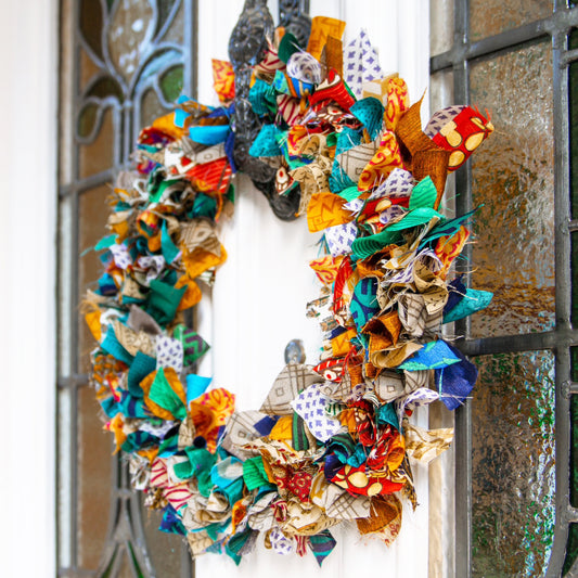 Handmade Upcycled Sari Rag Wreath