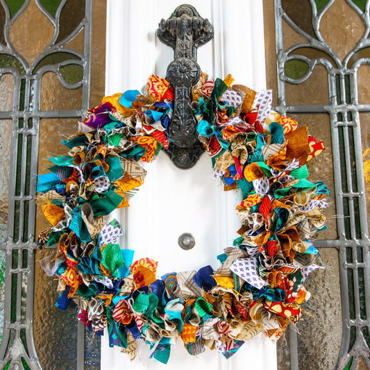 Handmade Upcycled Sari Rag Wreath