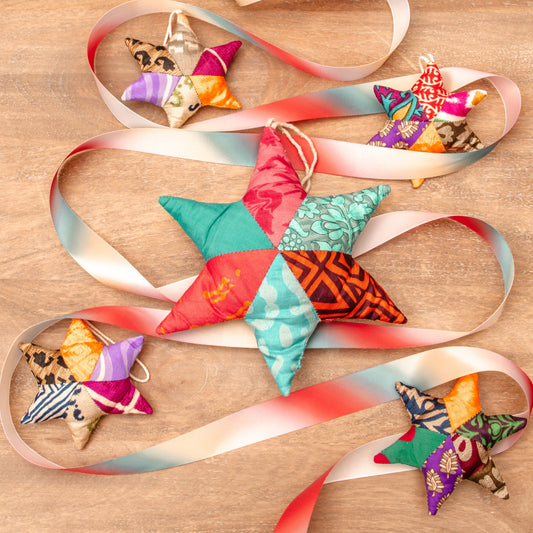 Upcycled Sari Hanging Star Decorations